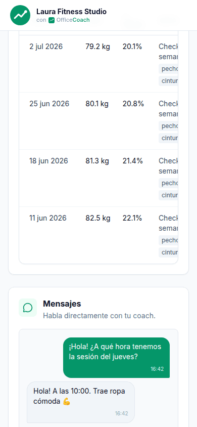 Página de reservas del cliente en el móvil